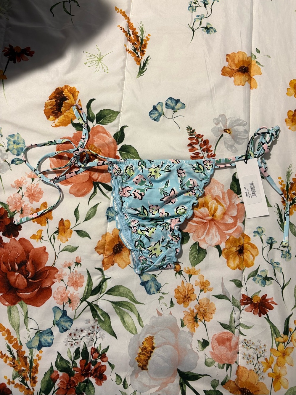 Frankie's Bikinis Light Blue Floral Tie-Side Bikini Bottom